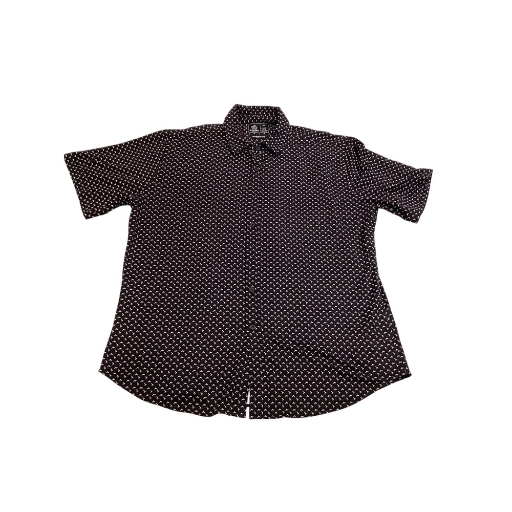 Rugby University Mens XL Black Bird Print Short Sleeve Stretch Button Down Shirt